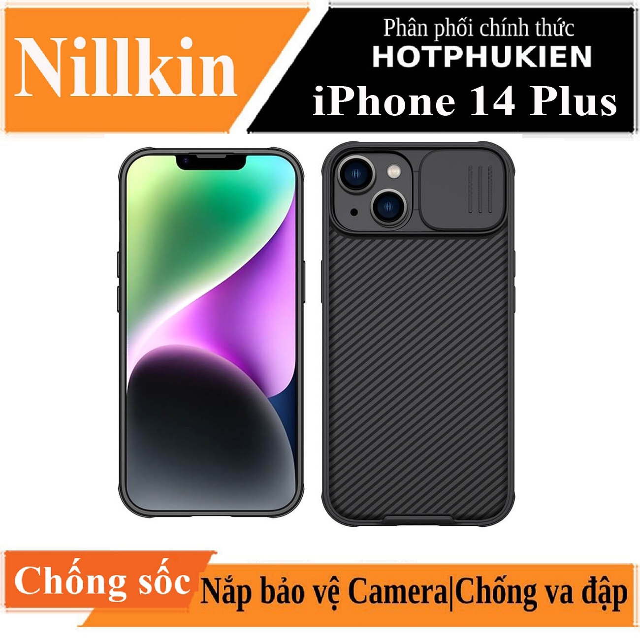 Ốp lưng chống sốc cho iPhone 14 Plus bảo vệ Camera hiệu Nillkin Camshield Pro chống sốc cực tốt, chất liệu cao cấp, có khung & nắp đậy bảo vệ Camera - hàng nhập khẩu