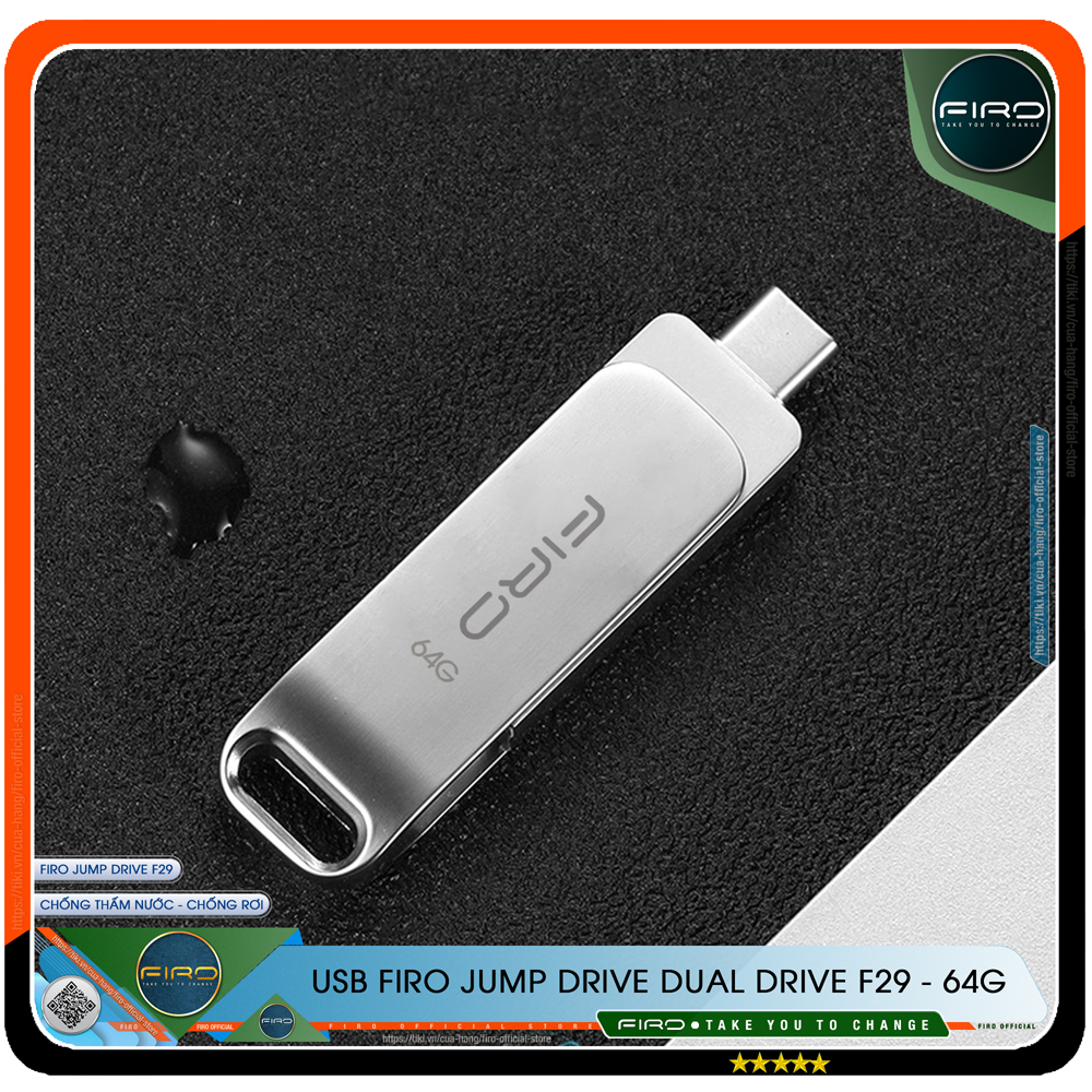 USB FIRO Jump Drive Dual Drive F29 - USB 3.1 32GB / 64GB Đầu Nối Kép Với 2 Cổng USB Type-C Và USB Type-A - Tương Thích MAC / PC Chuẩn Giao Tiếp USB 3.0 Và 2.0 - Tốc Độ Đọc 130Mb/s- Hàng Chính Hãng