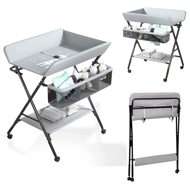 Bàn thay tã di động cho bé có bánh xe di động, có thể điều chỉnh chiều cao Baby Portable Changing Table with Wheels (80*63*96cm)