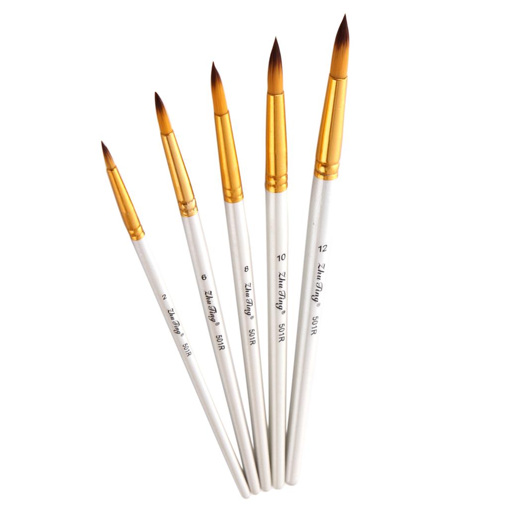 5 Gói Sơn Bộ Bàn Chải Tròn Điểm Đầu Lông Nylon Nghệ Sĩ Cung Cấp Nước Màu Sơn Dầu