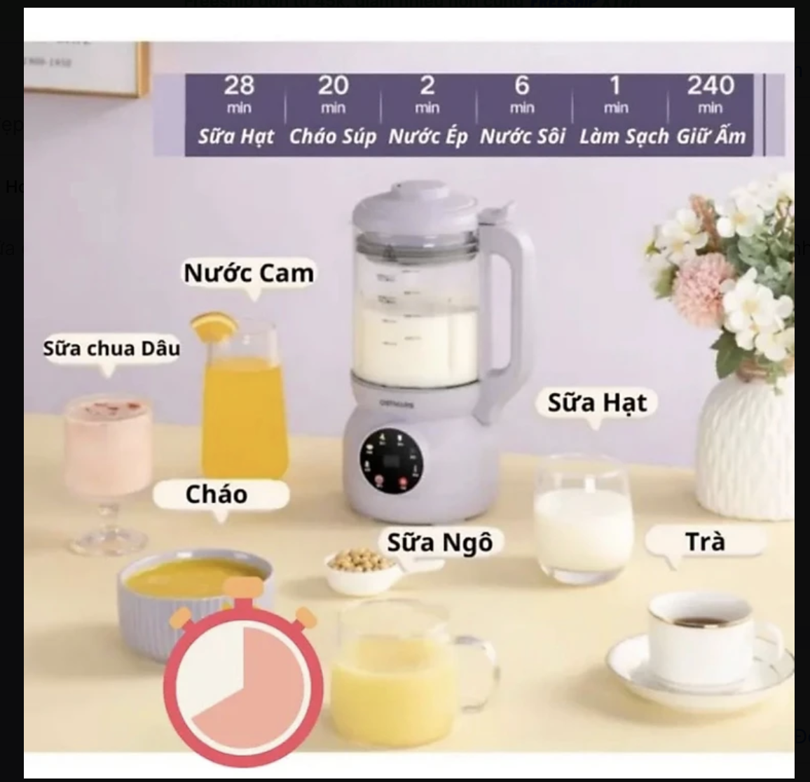 Máy làm sữa hạt Ostmars Tím - Cối thủy tinh chịu lực, lưỡi dao Inox 304, điều khiển cảm ứng, nấu tự động đa dạng