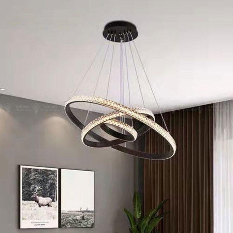 Đèn thả pha lê Đèn Thả 3 Vòng Black Plastic sang trọng đẳng cấp 3 chế độ ánh sáng có điều khiển từ xa tiện dụng