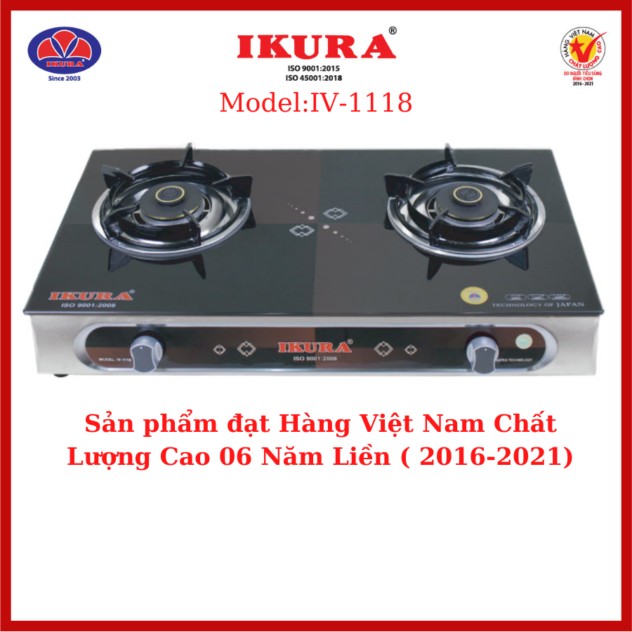 BẾP GAS ĐÔI MẶT KÍNH IKURA - (IV 1118) - Hàng Chính Hãng