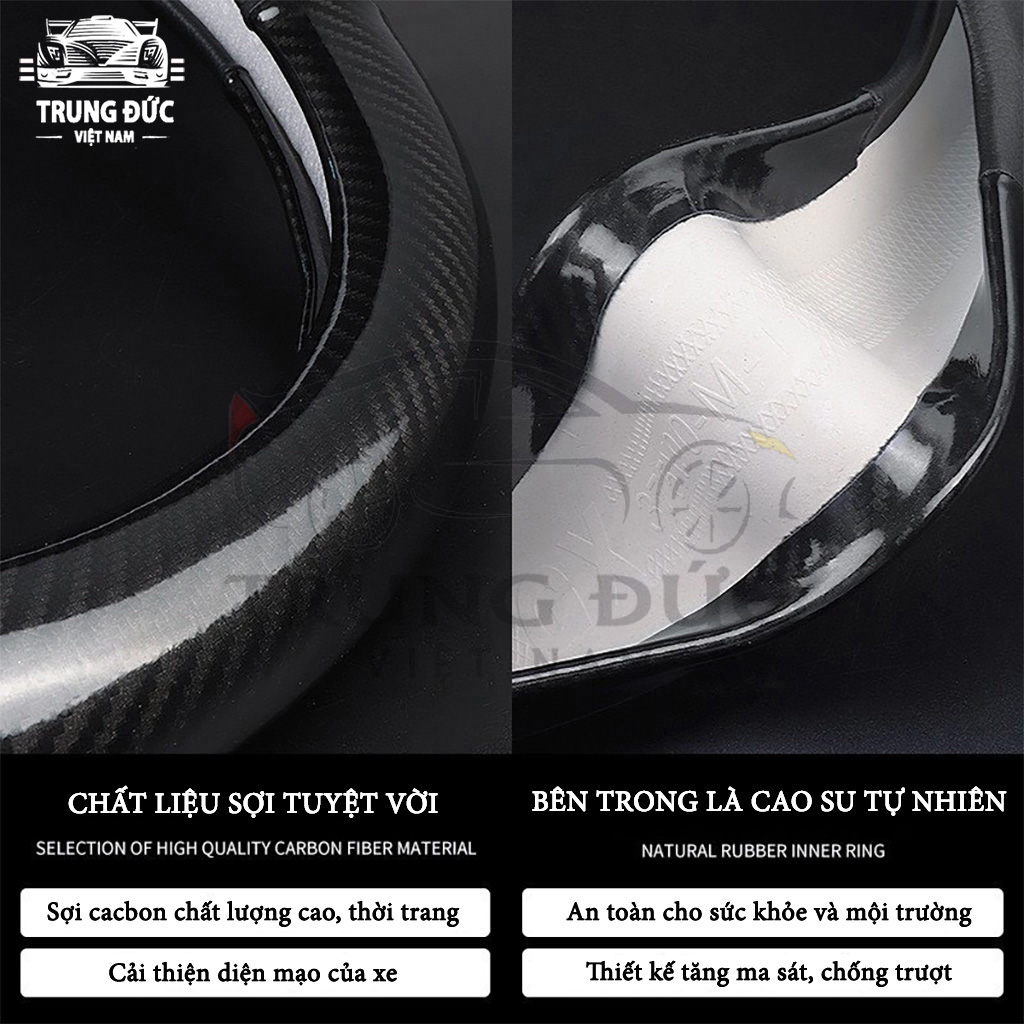 Bao Da Vọc Vô Lăng Cacbon TRUNGDUCVN BDVL-CB size 38cm Bảo Vệ Tay Lái Khỏi Những Vết Trầy Xước - Hàng Chính Hãng