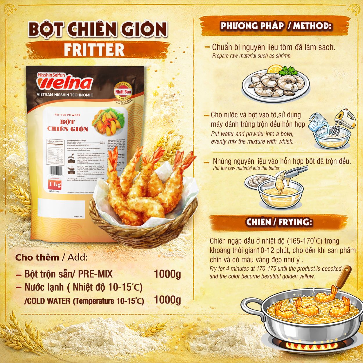 Bột Chiên Giòn Nisshin Seifun Welna Gói 1 Kg