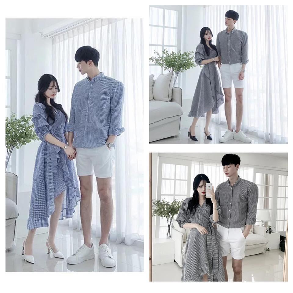 Hình ảnh  Set Váy nữ sơ mi nam đôi Hàn Quốc Couple AV28