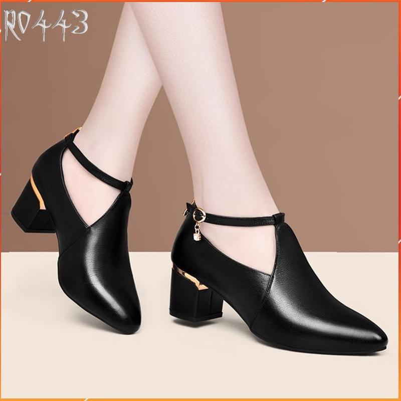 Giày sandal nữ cao gót 4 phân hàng hiệu rosata màu đen thời trang ro443