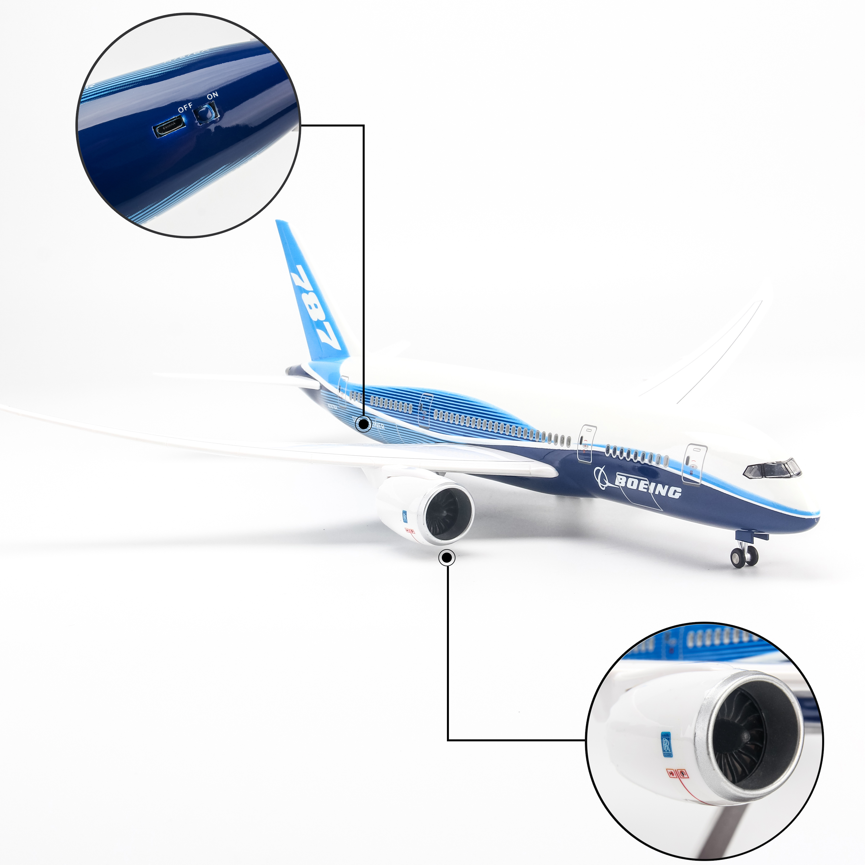 Mô hình máy bay Original Boeing B787 lắp ráp có đèn 47cm MBMH46