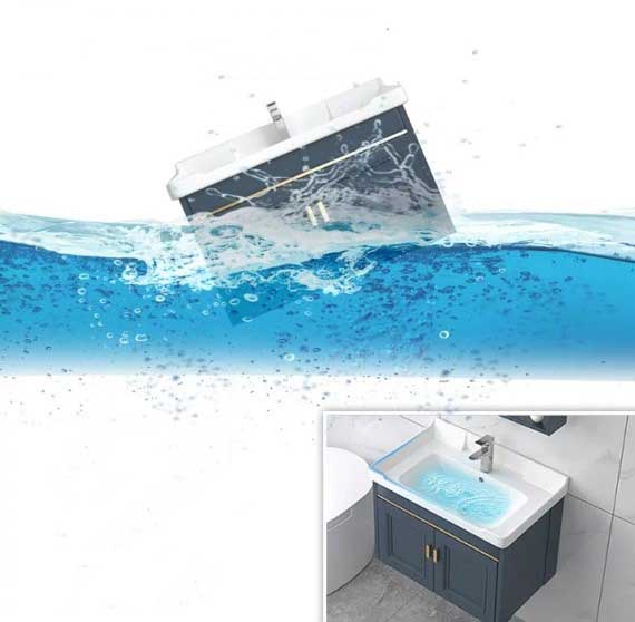 Bộ tủ chậu lavabo phòng tắm bằng nhôm màu xanh treo tường sang trọng