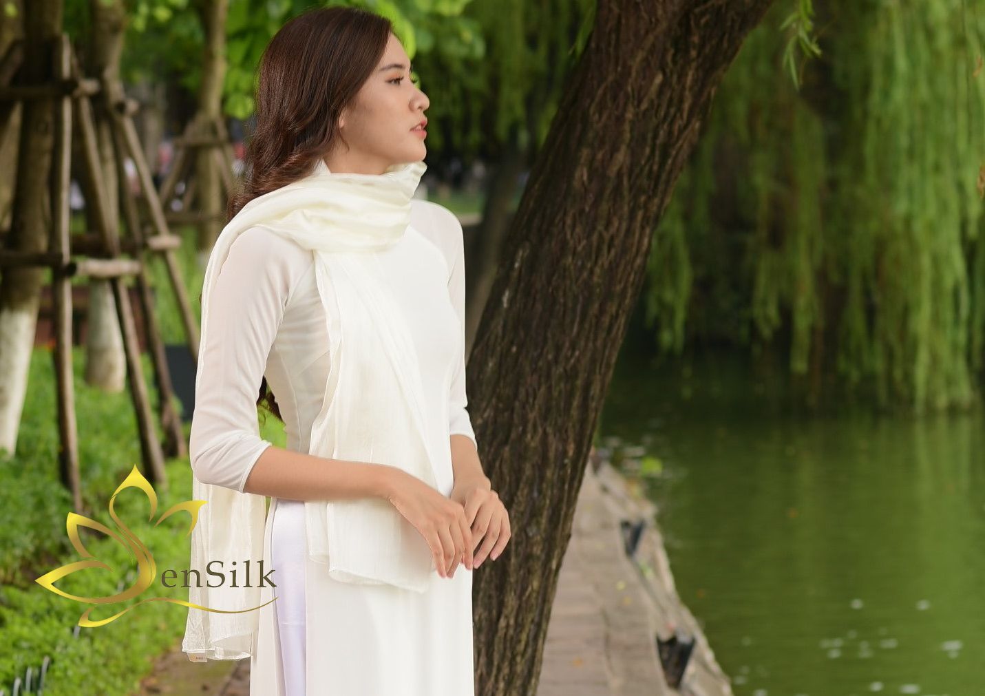 Khăn Lụa Trơn Sensilk Cao Cấp Trắng Lụa 18055Cm, Khăn Choàng Thời Trang