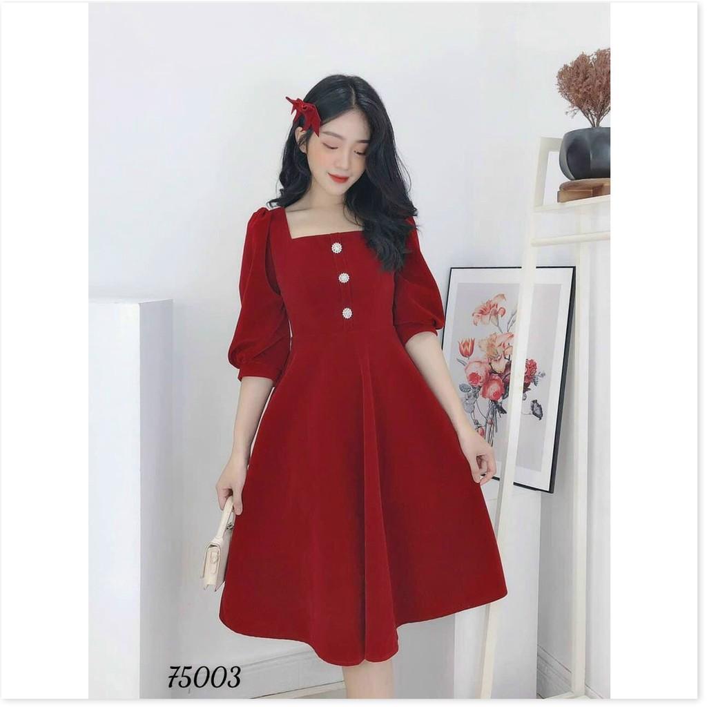 ĐẦM FORD ĐỎ,CỔ VUÔNG,HỌA TIẾT TRƠN NHƯNG KHÔNG KÉM PHẦN SANG TRỌNG LANA FASHION