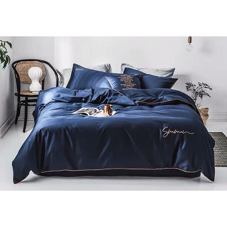 Bộ Chăn Ga Gối Tencel Lụa Cao Cấp - Xanh Than