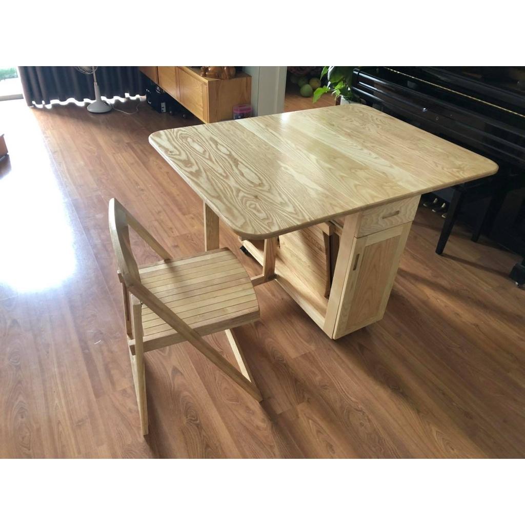 BÀN ĂN THÔNG MINH GỖ SỒI TỰ NHIÊN GẤP GỌN_BẢO HÀNH 2 NĂM