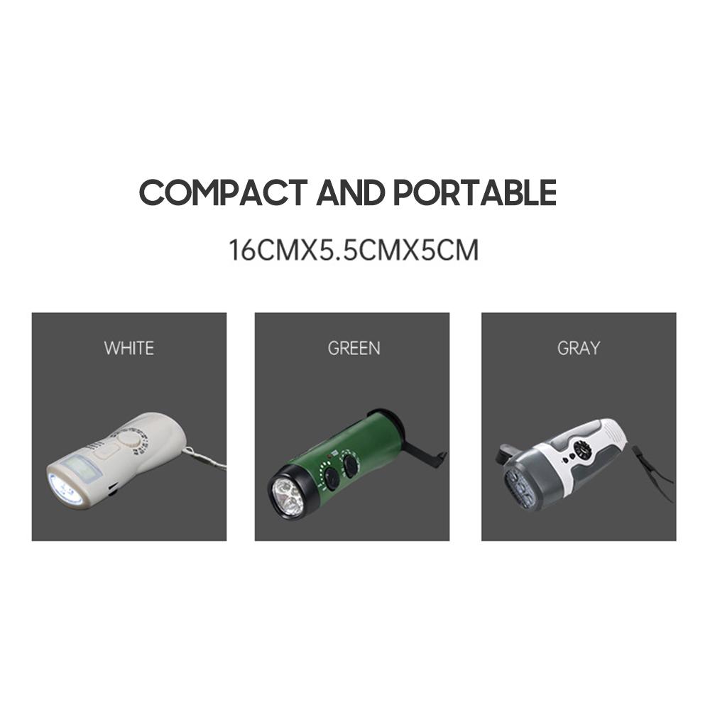 Khẩn Cấp LED-Đèn Pin Quay Tay Đài AM/FM Báo Động SOS Ngân Hàng Điện Di Động Bộ Sạc Điện Thoại Cho Gia Đình, Cắm Trại Ngoài Trời, Đi Bộ Đường Dài USB Có Thể Sạc Lại