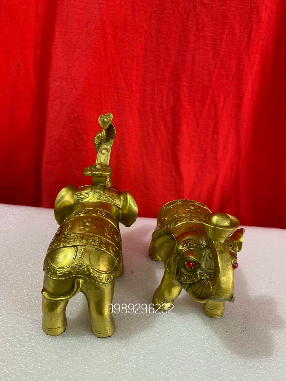 Đôi tượng Voi hoa Văn Bằng Đồng Cỡ Nhỏ Phong Thủy