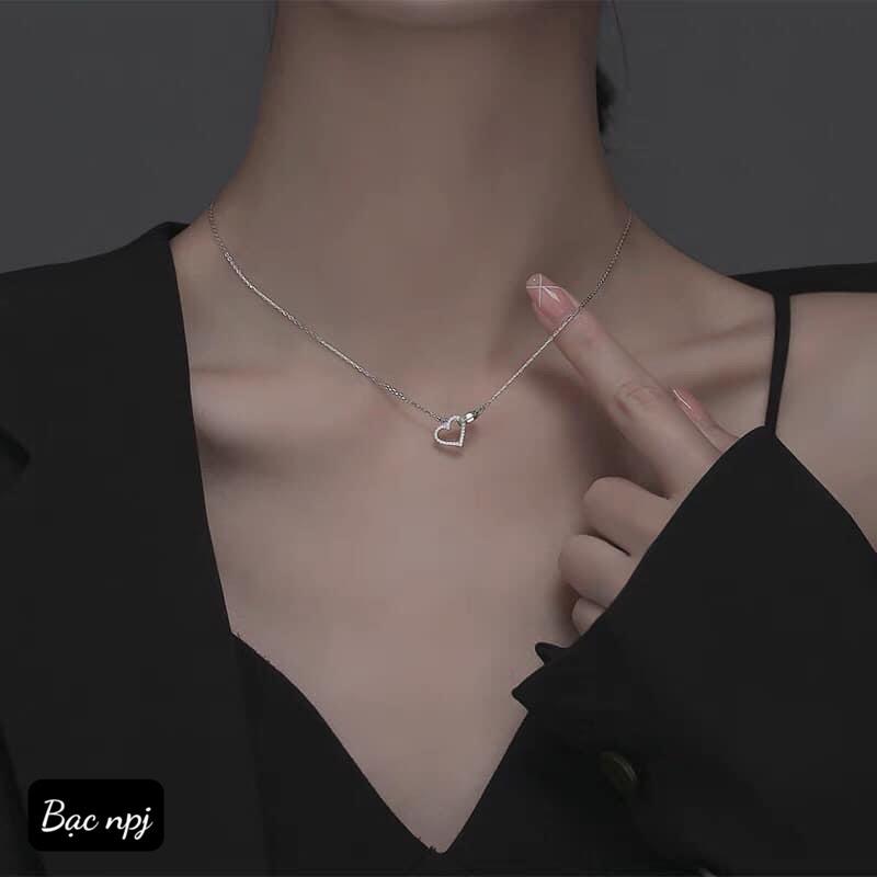 Dây chuyền tim lồng đôi xinh xắn, Vòng cổ nữ Bạc Ta - bạc npj