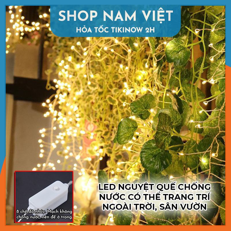 Dây Đèn Led Đom Đóm Nguyệt Quế Quấn Cây, Trang Trí Ngoài Trời, 8 Chế Độ Chớp