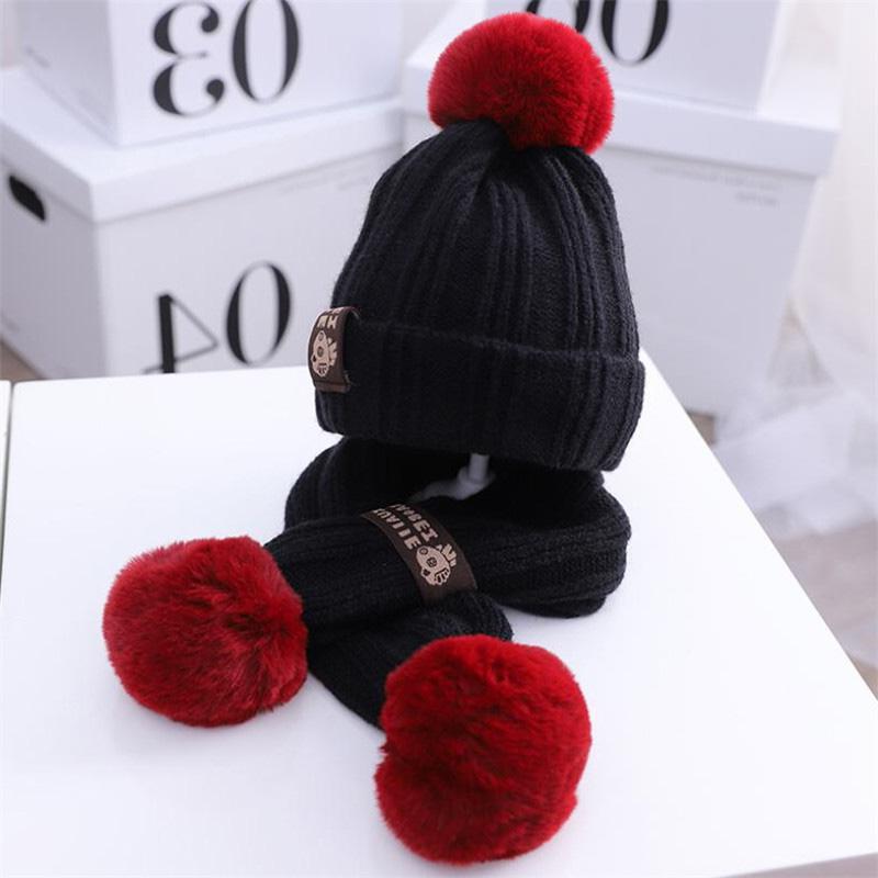 Trẻ Em Mũ Lông Thú Khăn Bé Gái Bé Trai Dày Cáp Đan Beanies Mũ 2 Bộ 2020 1-4T trẻ Em Giữ Ấm Mùa Đông Pom Pom Bộ Đội Khăn Chắc Chắn