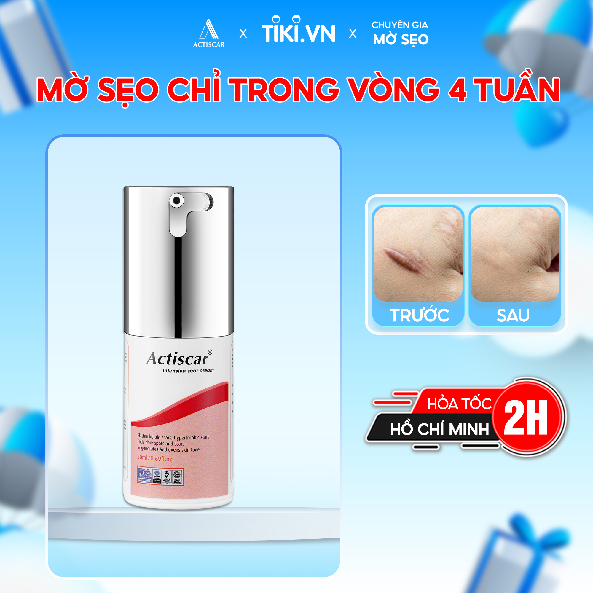 Kem Sẹo Lồi, Sẹo Phì Đại Actiscar ( Màu đỏ )