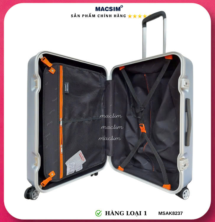 Vali cao cấp Macsim Aksen hàng loại 1 MSAK8237 cỡ 28 inch màu bạc