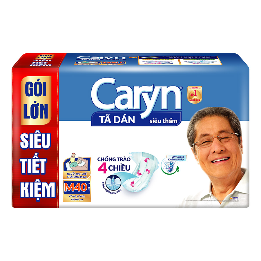 Tã Dán Siêu Thấm Caryn Gói Siêu Tiết Kiệm M40 (40 Miếng)