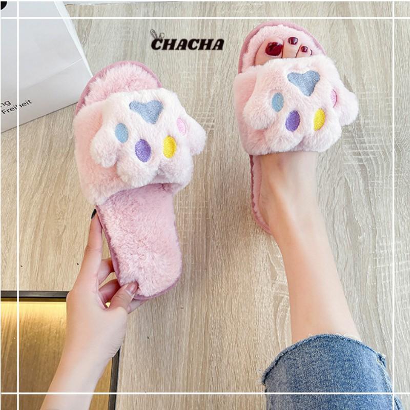 Dép đi trong nhà Chacha Sweet Dép bông hình Chân Gấu hồng pinky đáng yêu siêu êm