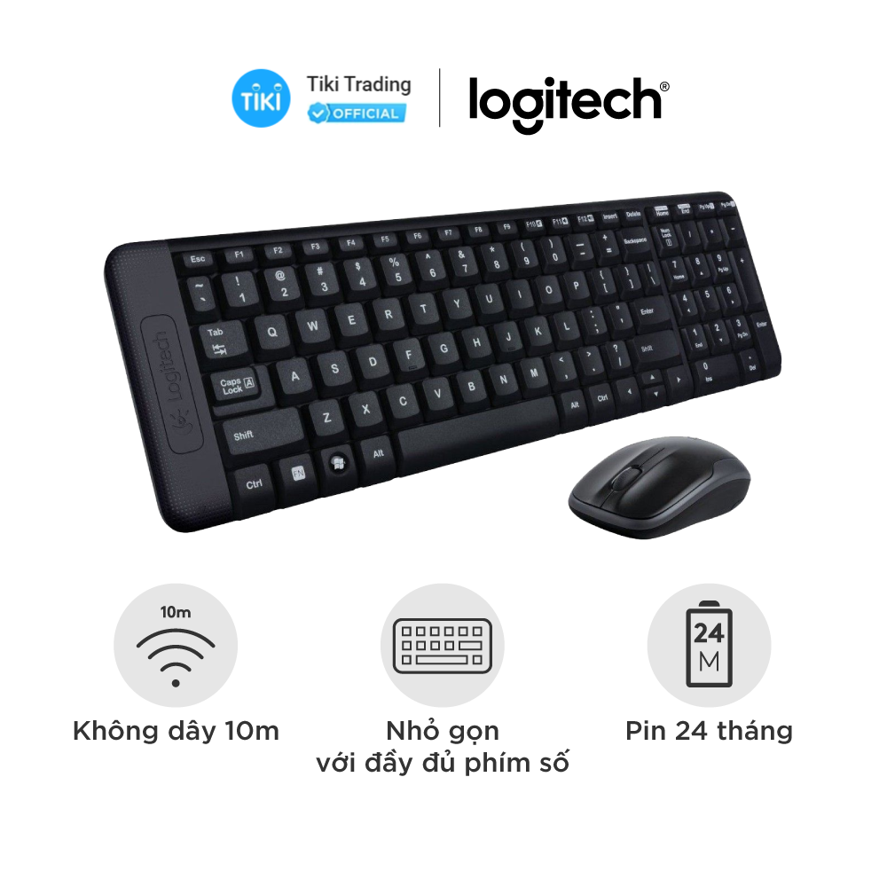 Combo chuột phím không dây Logitech MK215 - nhỏ gọn với đủ phím số, 1 đầu thu USB, không dây 10m, pin 2 năm - Hàng chính hãng