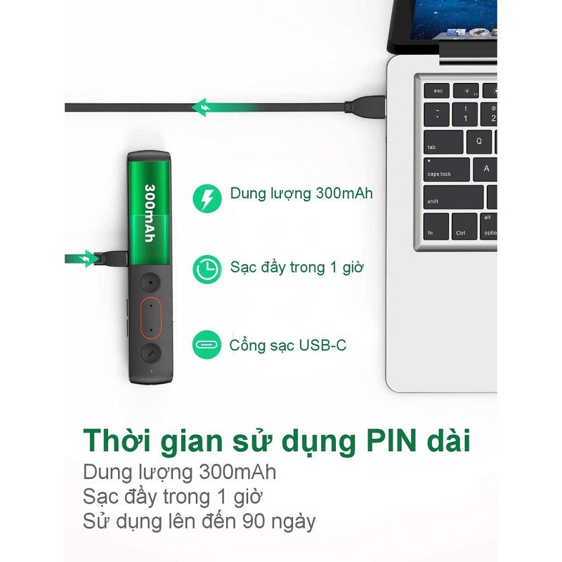 Bút trình chiếu không dây 2.4Ghz dùng cho máy tính, laptop màu đen Ugreen (60327) hàng chính hãng