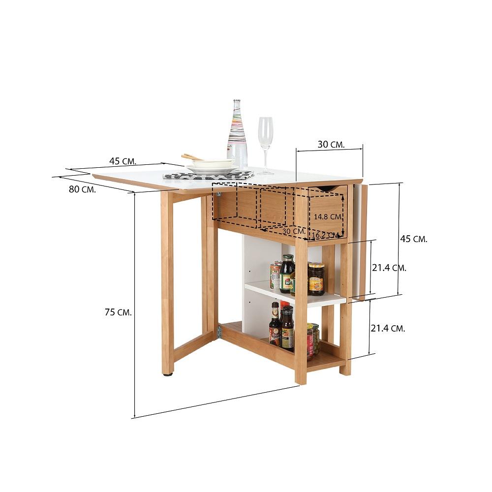 Bàn ăn thông minh PLIER chân gỗ tự nhiên kết hợp mặt gỗ MDF phủ melamine cao cấp kèm kệ và ngăn kéo tiện lợi