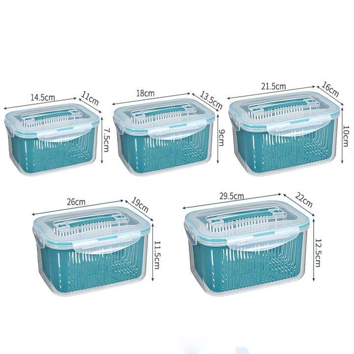 BỘ 5 HỘP THỰC PHẨM 15 CHI TIẾT ĐỂ TỦ LẠNH KÈM RỔ RÁO NƯỚC THÔNG MINH BẢO QUẢN THỨC ĂN AN TOÀN SỨC KHỎE CHO NGƯỜI DÙNG