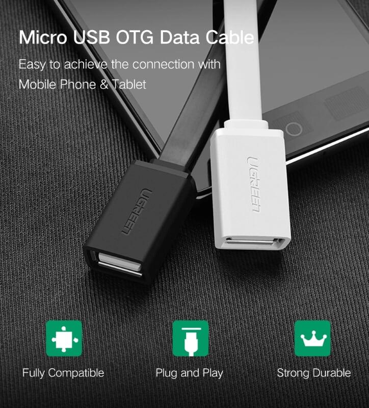 Ugreen UG10395US133TK 10CM màu Trắng Cáp chuyển đổi MICRO USB sang USB âm hỗ trợ OTG dáng dẹt - HÀNG CHÍNH HÃNG