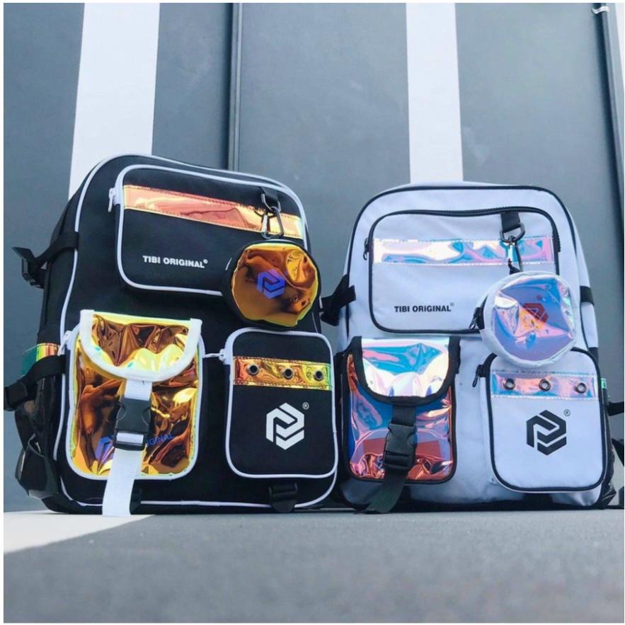 BALO nam nữ ba lô cặp đi học thời trang TIBI ULZZANG BASIC đi học HOLOGRAM Đen và Trắng | thegioibalo