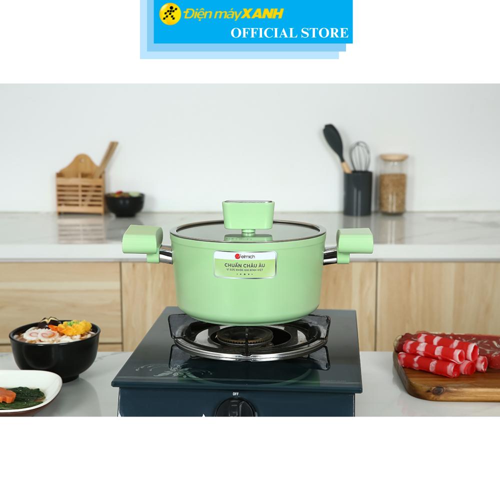 Nồi nhôm men sứ chống dính nắp kính 20 cm Elmich Hera II EL-5203GY20 - Hàng Chính Hãng