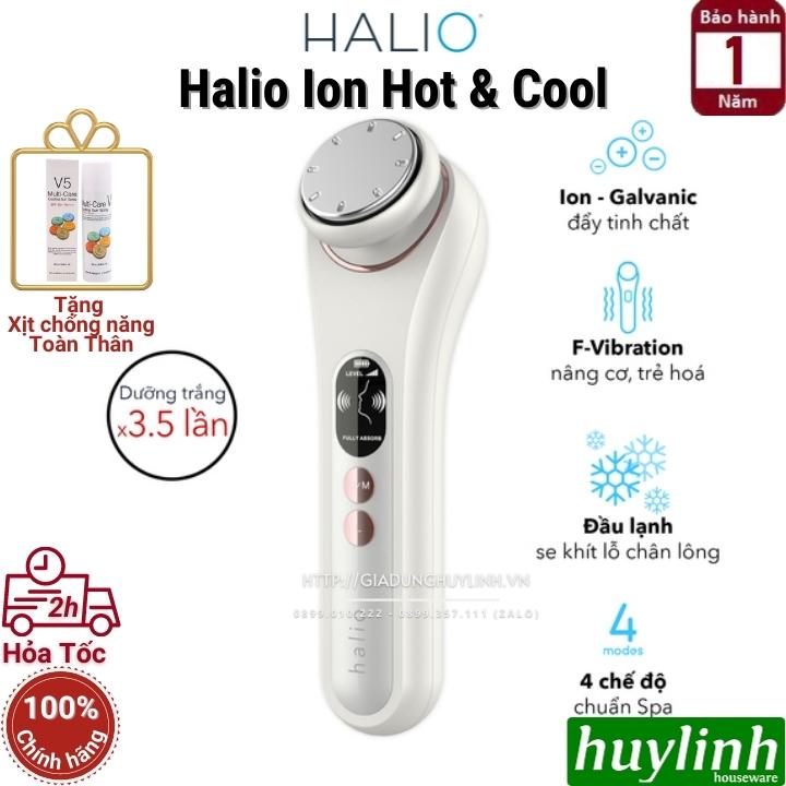 Máy massage đẩy tinh chất dưỡng trắng Halio Ion Hot &amp; Cool - Tặng Gel dưỡng ẩm nha đam Milaganics 300ml - Hàng chính hãng