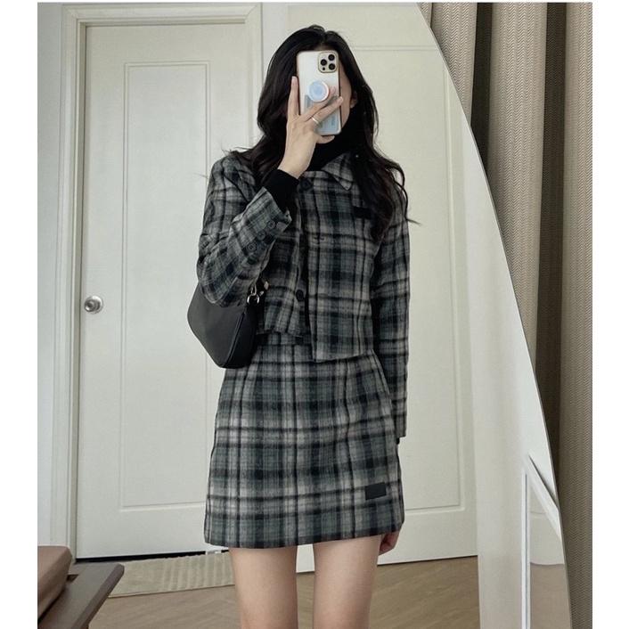 Set áo dạ tweed nữ mùa đông loại đẹp kiểu dáng tiểu thư Hàn Quốc phong cách uzzlang