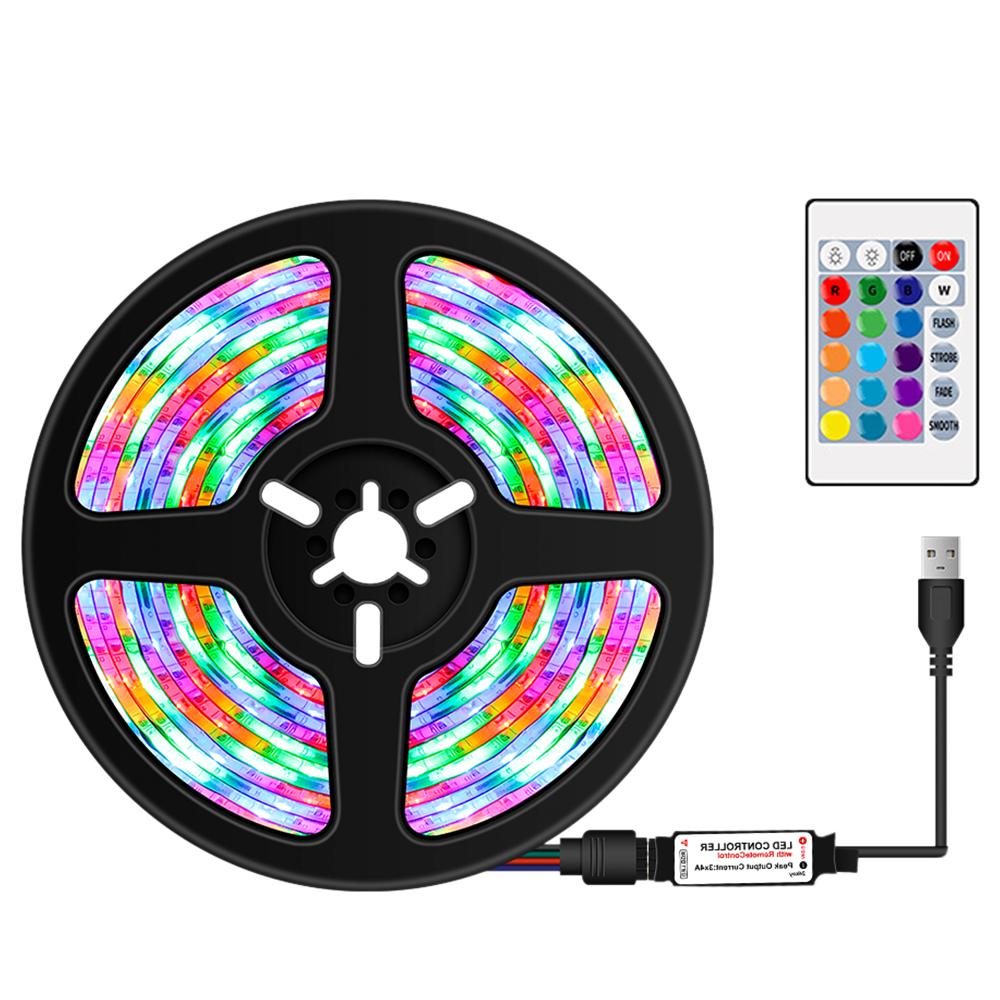 USB Dimmable RGB Colorful LEDs Strips Light with IR Remote Control 16 Colors & 4 Lighting Modes 5m 300LEDs Rope Light