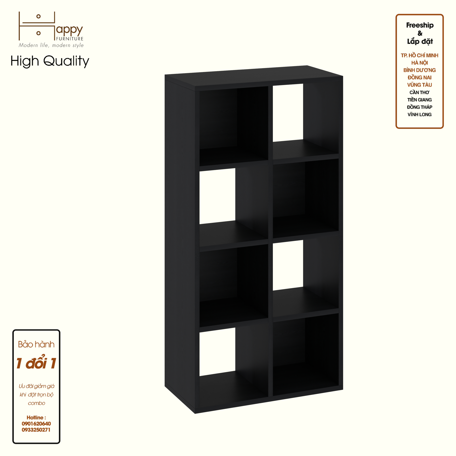 HAPPY FURNITURE , Kệ sách 8 ngăn - CHANN, KSA_105 , 54cm x 28cm x 106cm DxRxC