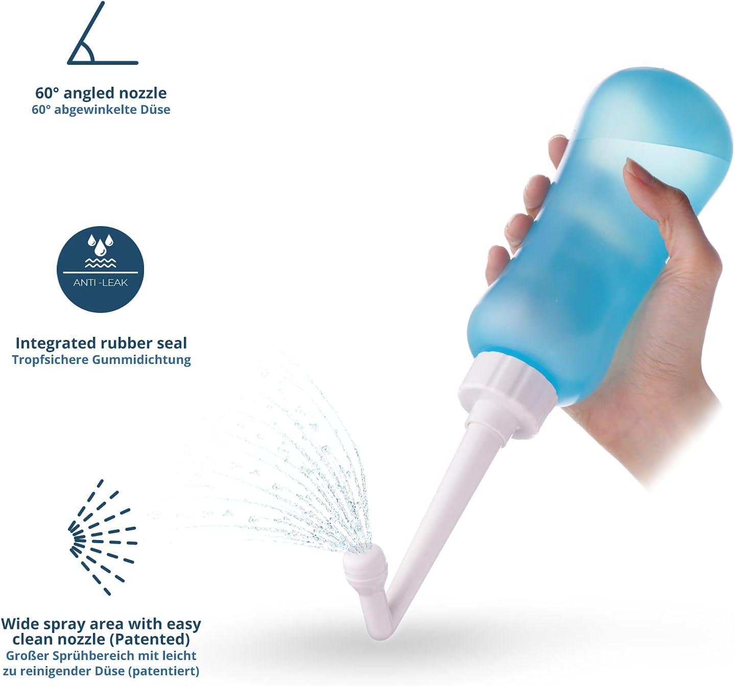 Bình sữa - Chậu rửa vệ sinh di động để chăm sóc sau sinh Giảm đau đáy chậu - Bình bóp 450ml có vòi góc 60° Túi đựng có thể giặt được - Dành cho bệnh viện, bà bầu