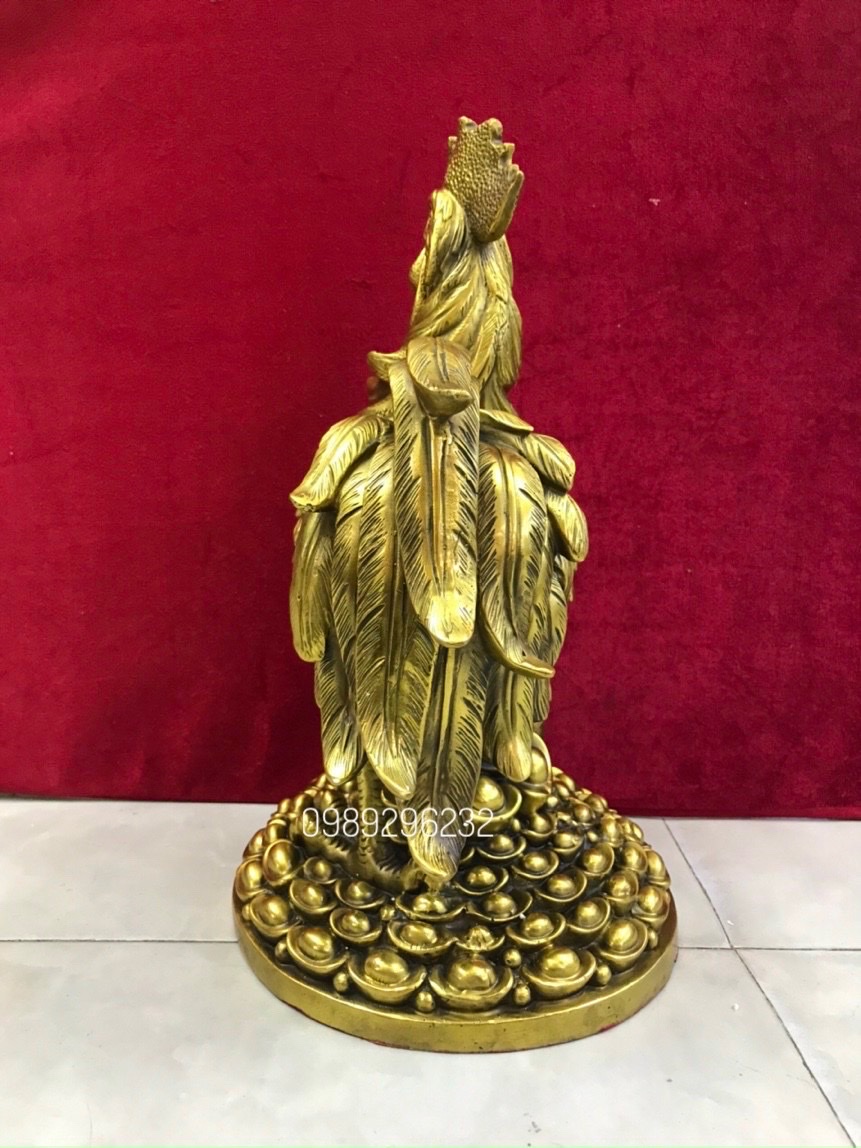 Tượng Gà đứng mâm thỏi vàng bằng đồng cỡ to cao 40cm - Gà phong thủy cỡ lớn