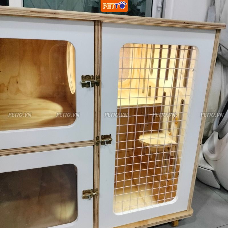 Tủ gỗ nuôi mèo PETTO nhà mèo 3 cửa có hệ thống ĐÈN LED sinh hoạt sạch sẽ bảo hành 1 năm sản xuất tận xưởng CC032_1