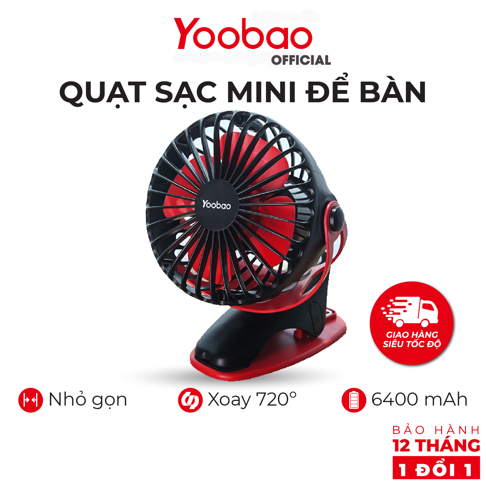 Quạt sạc mini để bàn YOOBAO F04 6400mAh Xoay 720 độ Chạy 32 giờ liên tục - hàng chính hãng