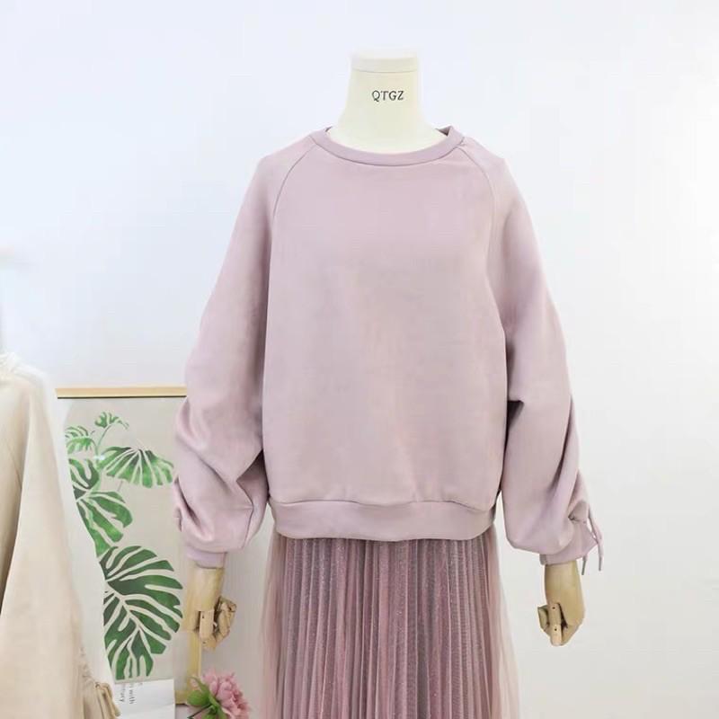 Áo Sweater nỉ nhung mịn màu hồng pastel nữ tính