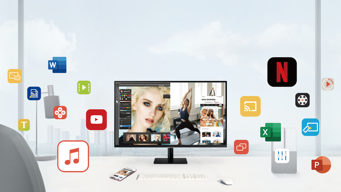 Màn Hình Thông Minh Smart Monitor Samsung LS27AM500NEXXV 27inch/Full HD (1920x1080) 8ms/60Hz/VA/Tích Hợp Loa/Hệ Điều Hành Tizen - Hàng Chính Hãng