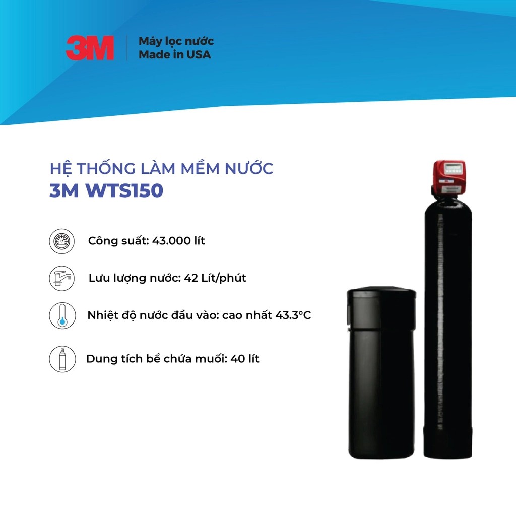 Máy Làm Mềm Nước 3M WTS150 Cho Biệt Thự, Villa, Nhà Phố... 3MWTS150 Chuyên Xử Lý Nước Cứng Nhập Khẩu Mỹ - Hàng Chính Hãng 3M