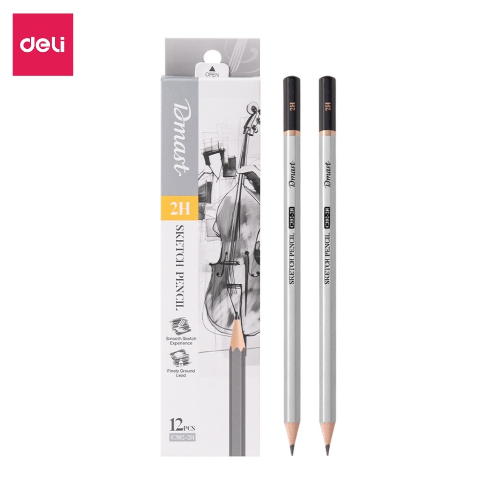 Bút Chì Phác Thảo Dmast Cao Cấp Chuyên Nghiệp Deli - Độ Cứng Từ 2H - 8B - Vẽ Tranh Mỹ Thuật Họa Chân Dung Độ Đậm Chuẩn