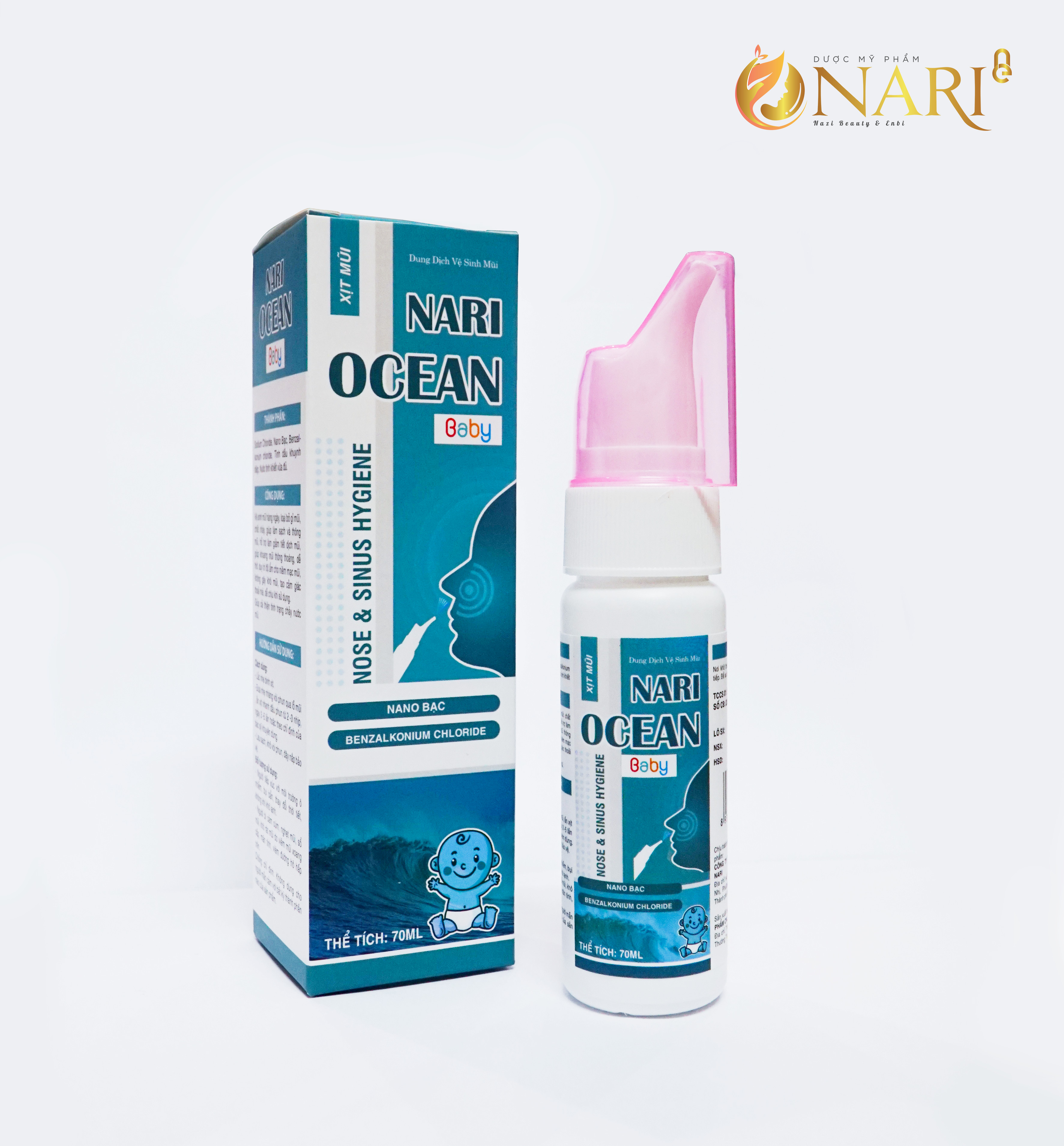 Xịt mũi Ocean Nari cho trẻ em với Nano Bạc và tinh dầu khuynh diệp giúp sạch vi khuẩn vi nấm đường hô hấp tạo thông thoáng giảm tiết dịch giảm khô rát lọ 70 ml