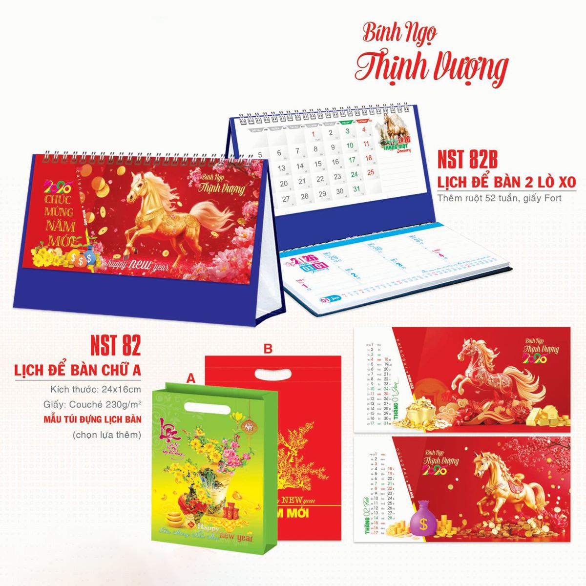 Lịch Để Bàn 2 Lò Xo - Bính Ngọ Thịnh Vượng - NST 82B