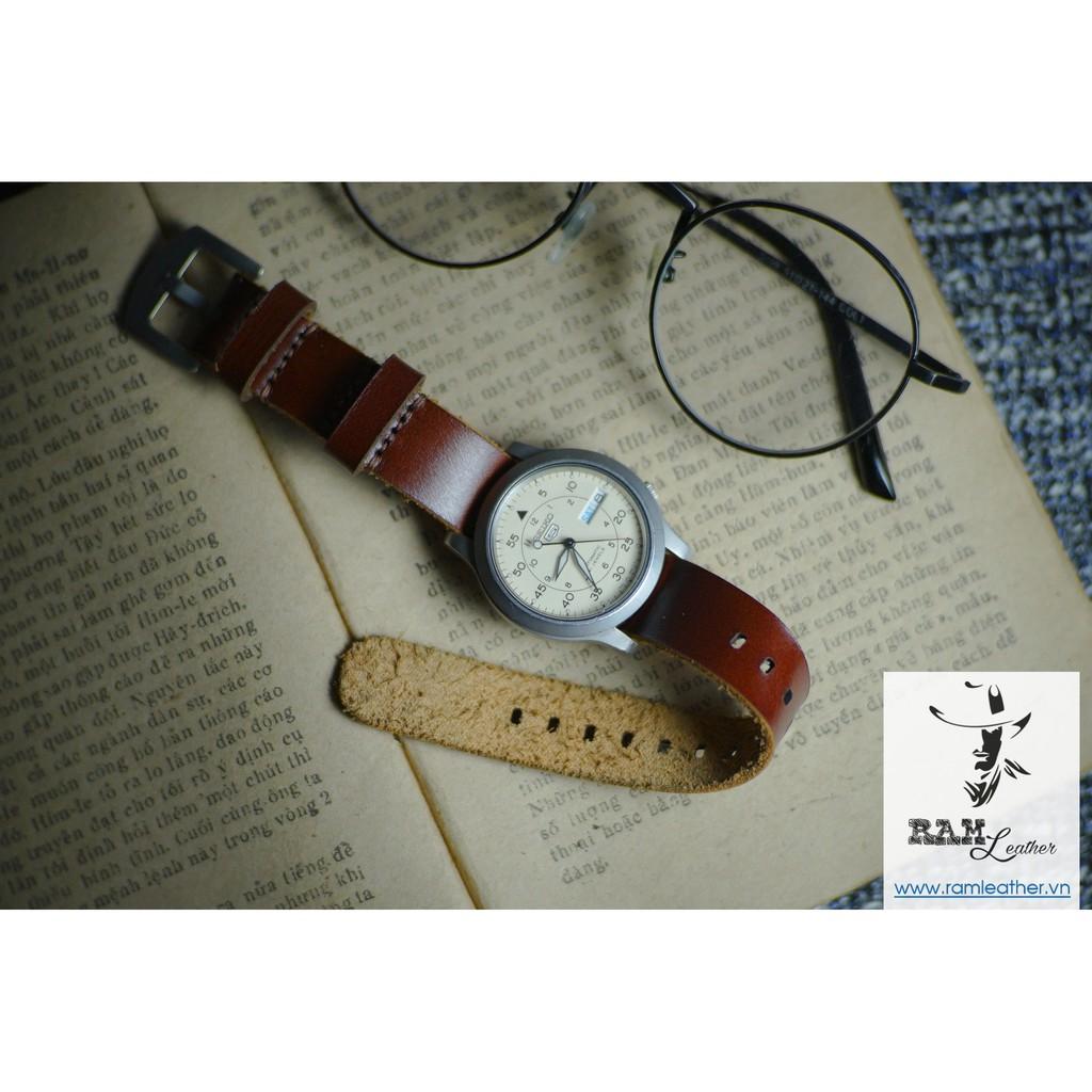 DÂY ĐỒNG HỒ APPLE WATCH NATO NÂU ĐỎ - DA BÒ THẬT - CHÍNH HÃNG RAM LEATHER - ĐỦ SIZE APPLE WATCH