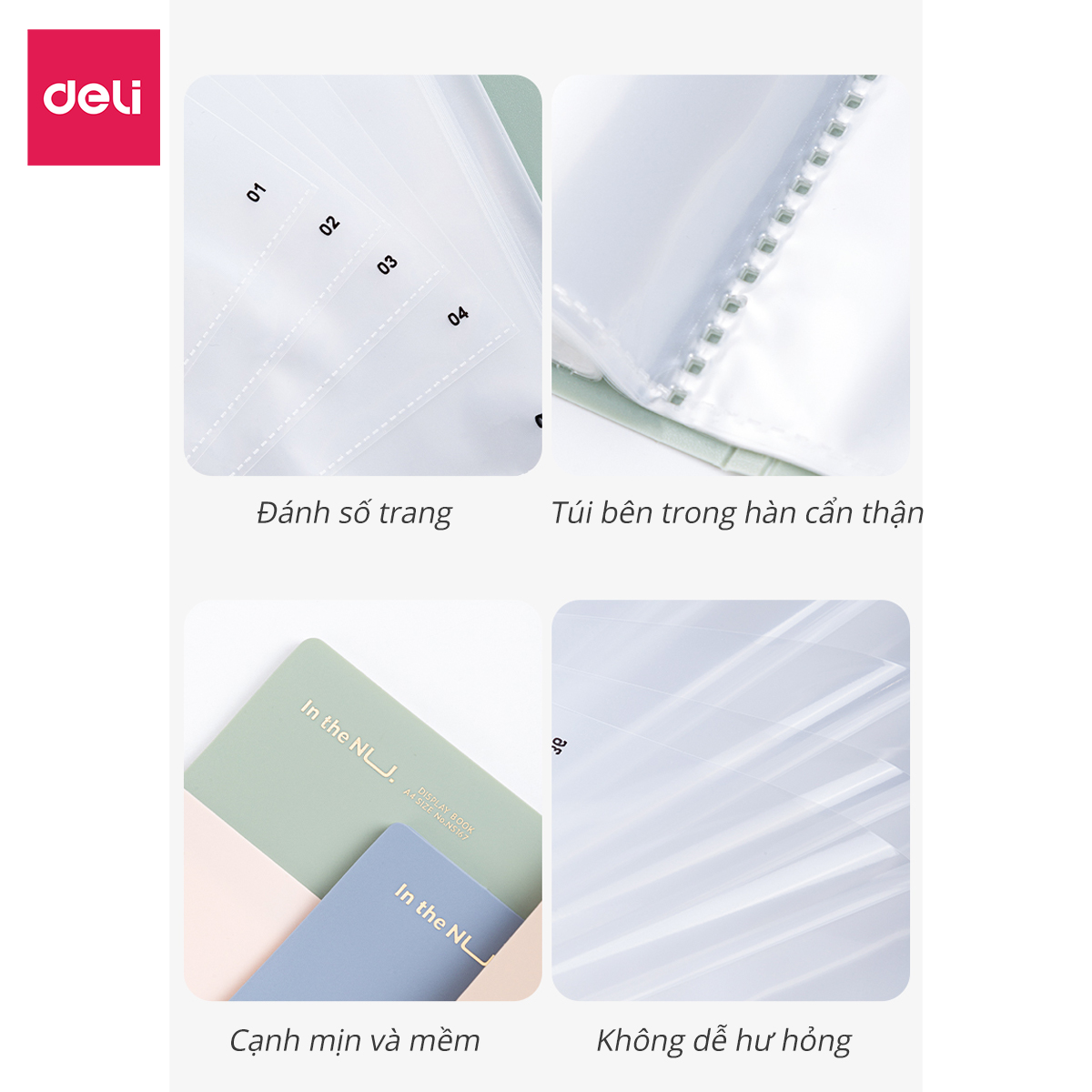 File lá A4 đựng tài liệu nhiều ngăn Nusign Deli - Tệp đựng tài liệu 30/40 lá chất liệu PP cao cấp tiện lợi nhiều màu sắc