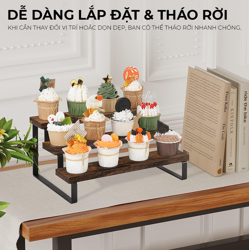 Kệ trưng bày 3 tầng để mỹ phẩm, nước hoa, để mô hình mini chất liệu khung sắt mặt gỗ chắc chắn thương hiệu IGA - GM214